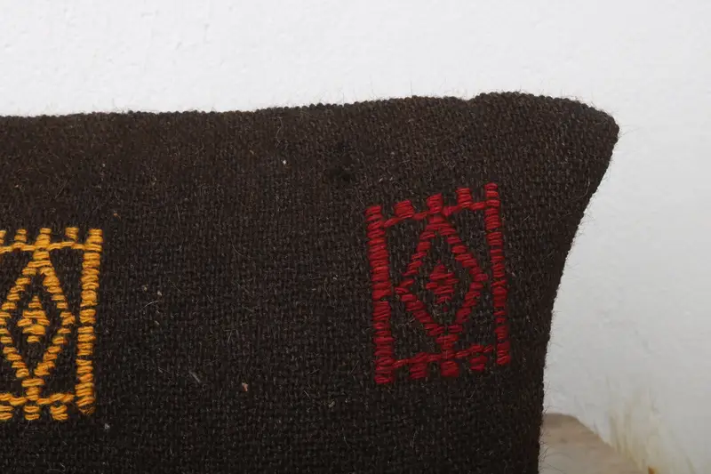 Decorative Throw Cushion Case, Boho Pillow Sham Cover, Vintage Pillow, 12x24 Brown Cushion, Kilim Pillow Cover, Pillow Sham - 5