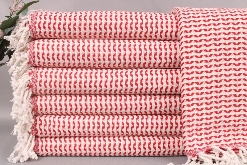 Custom Personalized Turkish Beach Towel Red Beige, 40x71 Inches