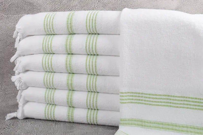 Toalla de mano turca a rayas verde pistacho, Terry Peshkir, 18x40 pulgadas