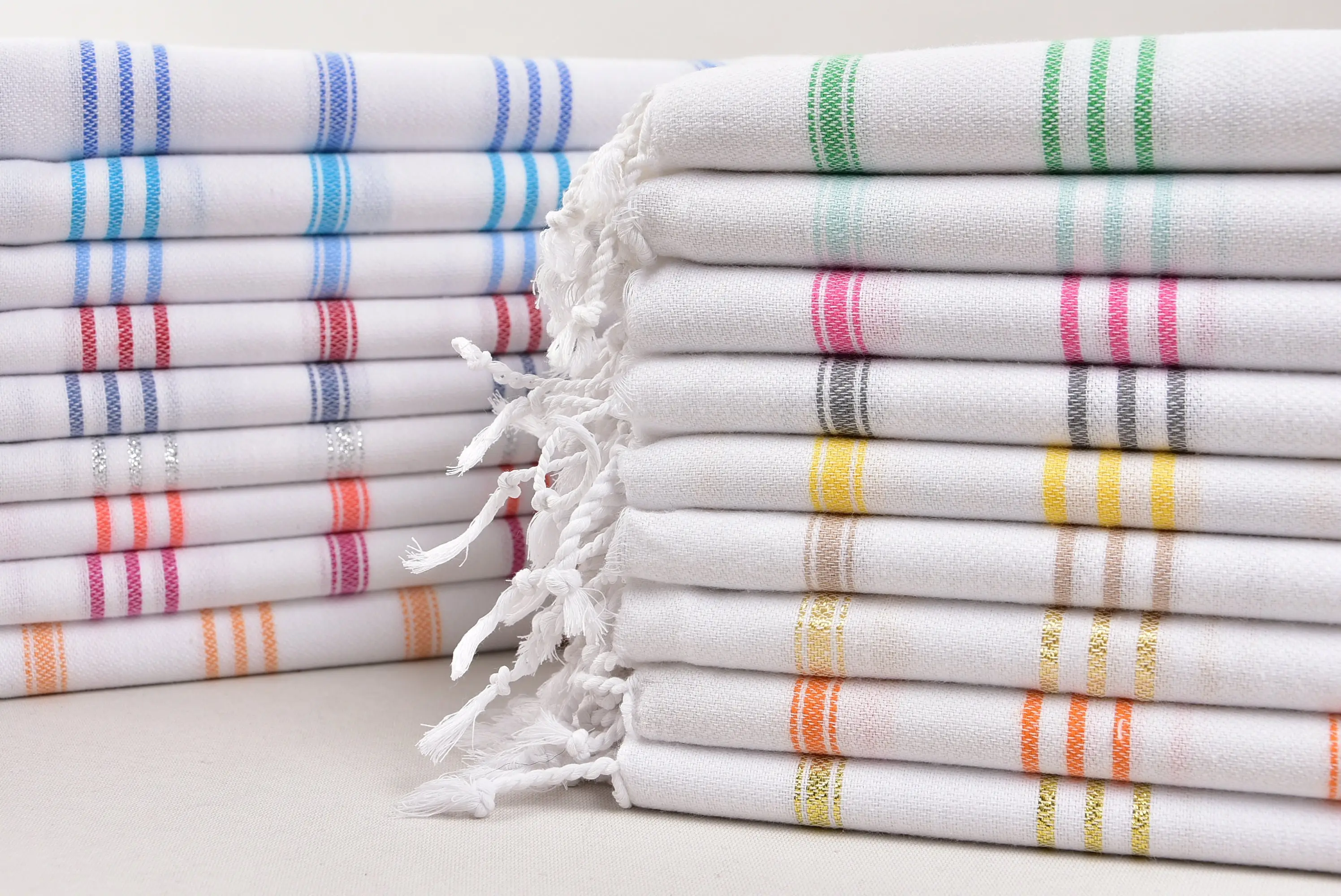 Face Towel Turkish Cotton Striped Beige, 24x36 Inches - 1