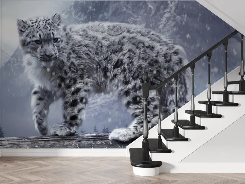 Self Adhesive Paper, Animal Paper Craft, Snow Wall Decor, Leopad Wall Painting, Wild Animal Wall Painting, Removable Wall Paper, - 1