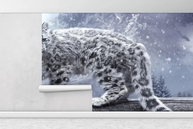 Self Adhesive Paper, Animal Paper Craft, Snow Wall Decor, Leopad Wall Painting, Wild Animal Wall Painting, Removable Wall Paper, - 2