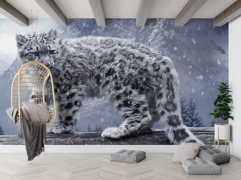 Self Adhesive Paper, Animal Paper Craft, Snow Wall Decor, Leopad Wall Painting, Wild Animal Wall Painting, Removable Wall Paper, - 4