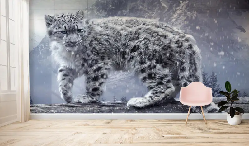 Self Adhesive Paper, Animal Paper Craft, Snow Wall Decor, Leopad Wall Painting, Wild Animal Wall Painting, Removable Wall Paper, - 5