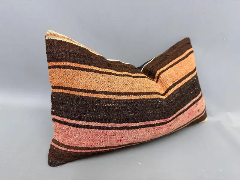 Gift Pillow, Natural Cushion Cover, Antique Pillows, Patio Pillow Case, 12x20 Brown Cushion Cover, Pillow Sham, Turkish Kilim Pillow - 2