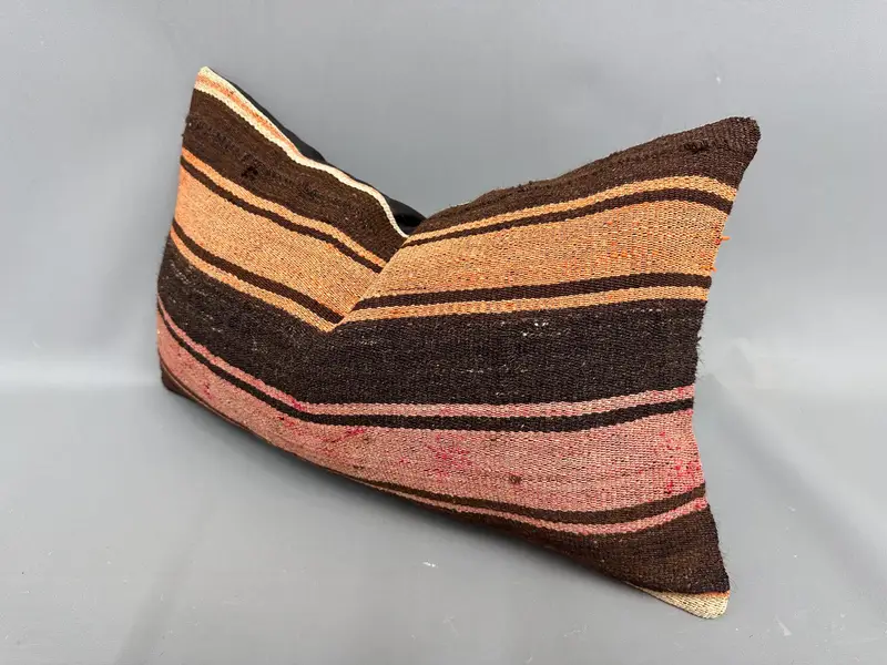 Gift Pillow, Natural Cushion Cover, Antique Pillows, Patio Pillow Case, 12x20 Brown Cushion Cover, Pillow Sham, Turkish Kilim Pillow - 3