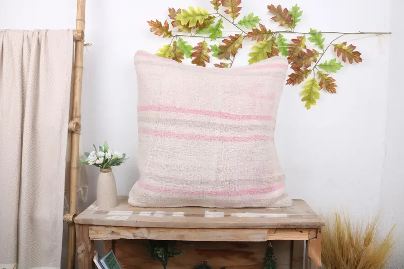 Vintage Pillow, Turkish Kilim Pillow, Vintage Kilim Throw Pillow, Aztec Pillow, Cushion Cover, 24x24 White Pillow Sham, Outdoor Bolster Cushion - 1