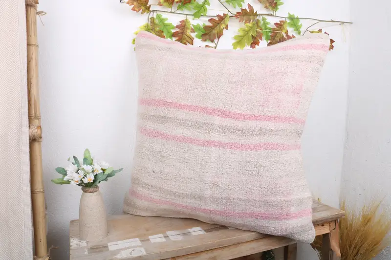 Vintage Pillow, Turkish Kilim Pillow, Vintage Kilim Throw Pillow, Aztec Pillow, Cushion Cover, 24x24 White Pillow Sham, Outdoor Bolster Cushion - 4