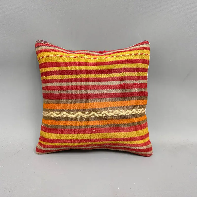 Boho Pillow, Turkish Pillow, Pillow Sham, Vintage Kilim Throw Pillow, One Of A Kind Pillow Cover, Sustainable Pillow Case, 12x12 Yellow Cushion Case - 4