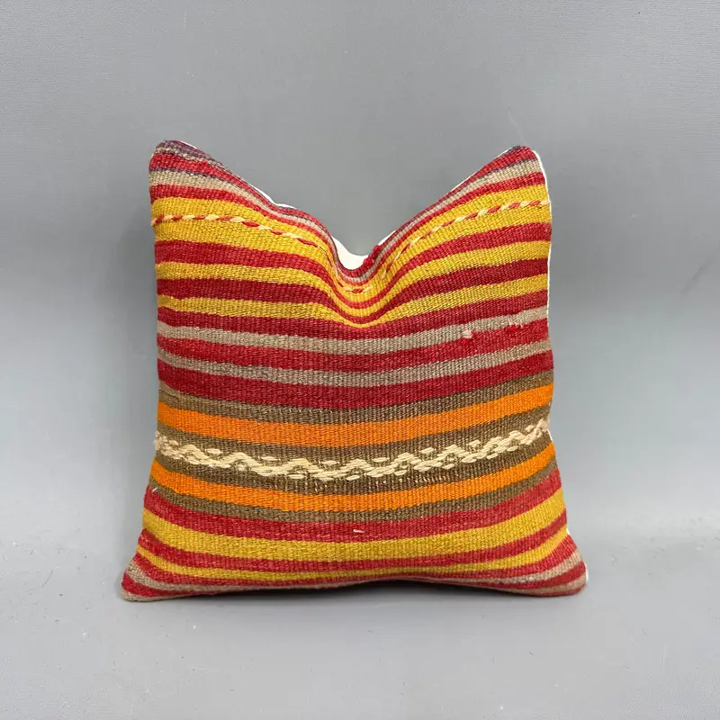 Boho Pillow, Turkish Pillow, Pillow Sham, Vintage Kilim Throw Pillow, One Of A Kind Pillow Cover, Sustainable Pillow Case, 12x12 Yellow Cushion Case - 1