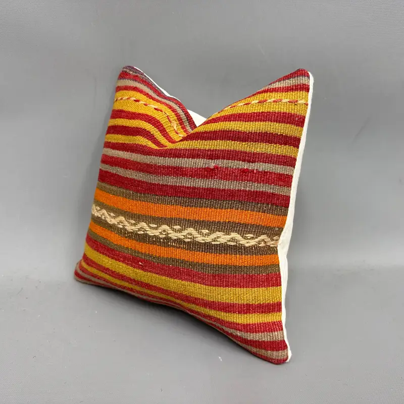 Boho Pillow, Turkish Pillow, Pillow Sham, Vintage Kilim Throw Pillow, One Of A Kind Pillow Cover, Sustainable Pillow Case, 12x12 Yellow Cushion Case - 3