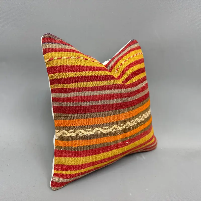 Boho Pillow, Turkish Pillow, Pillow Sham, Vintage Kilim Throw Pillow, One Of A Kind Pillow Cover, Sustainable Pillow Case, 12x12 Yellow Cushion Case - 2
