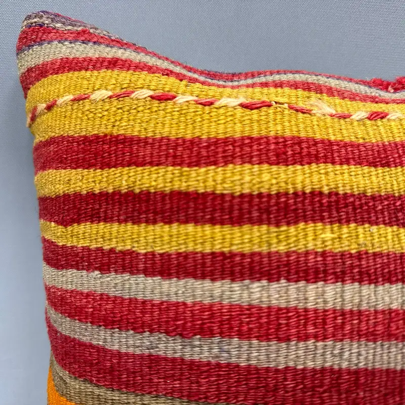 Boho Pillow, Turkish Pillow, Pillow Sham, Vintage Kilim Throw Pillow, One Of A Kind Pillow Cover, Sustainable Pillow Case, 12x12 Yellow Cushion Case - 5