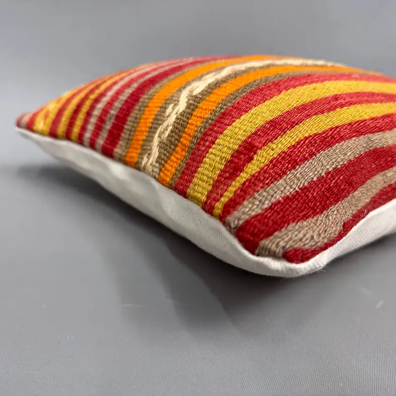 Boho Pillow, Turkish Pillow, Pillow Sham, Vintage Kilim Throw Pillow, One Of A Kind Pillow Cover, Sustainable Pillow Case, 12x12 Yellow Cushion Case - 6