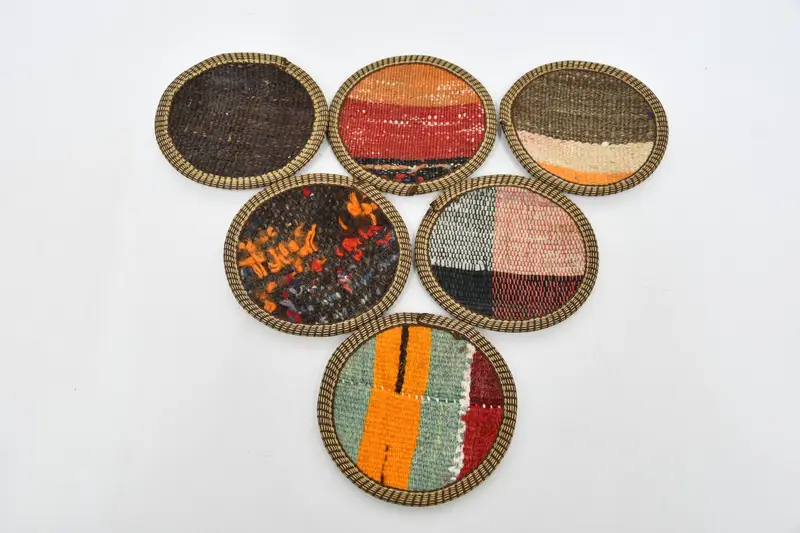 Posavasos a rayas antideslizantes, posavasos de color naranja y rojo vibrantes