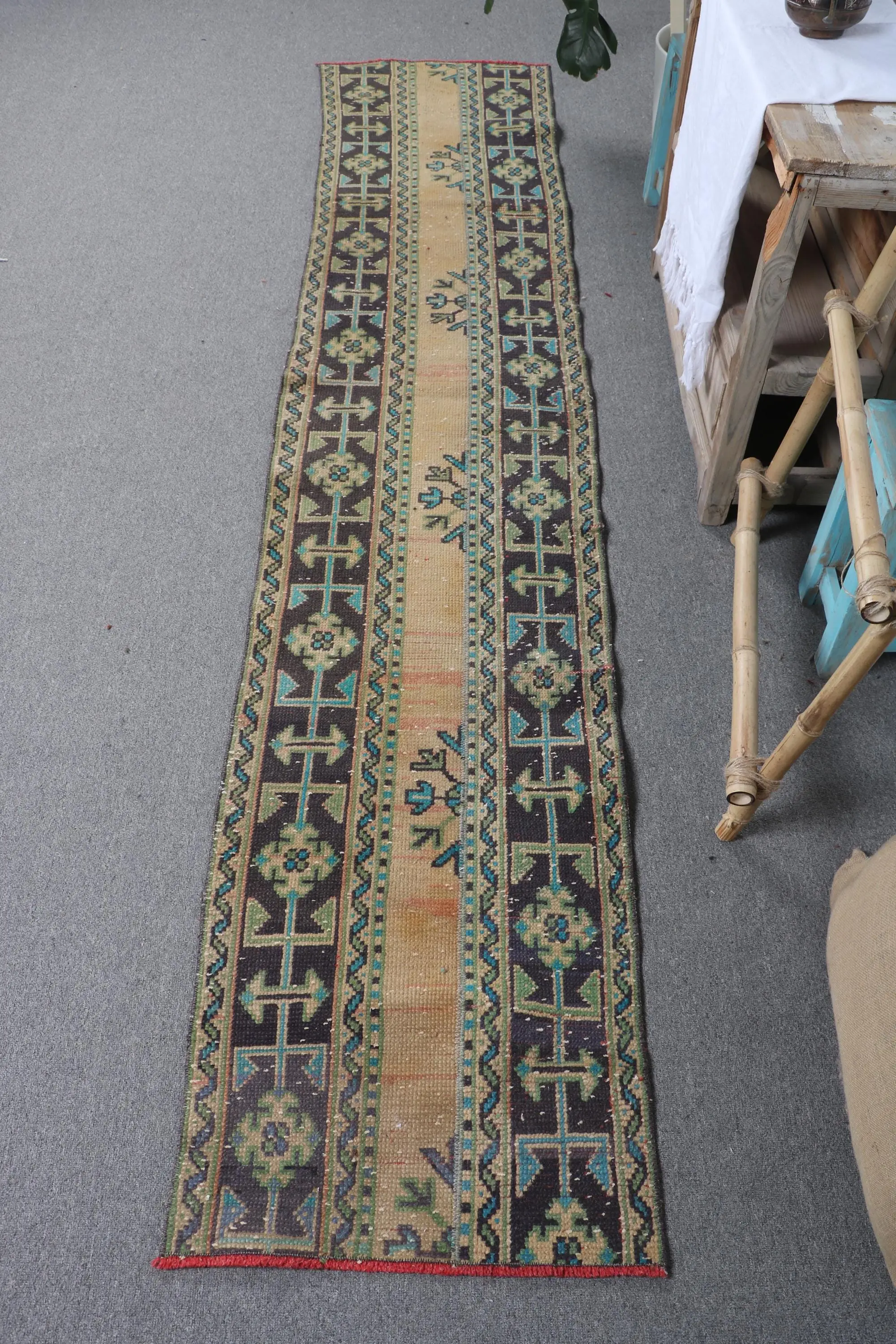 Turkish Vintage Rug 1.7x9.3 ft, Blue Oriental Rug - 1