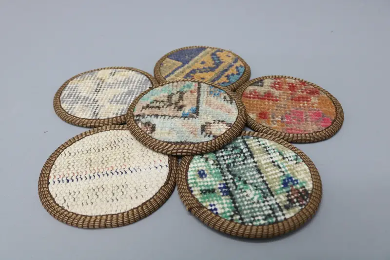 Bohemian Round Coaster, Green and Beige Washable Coaster