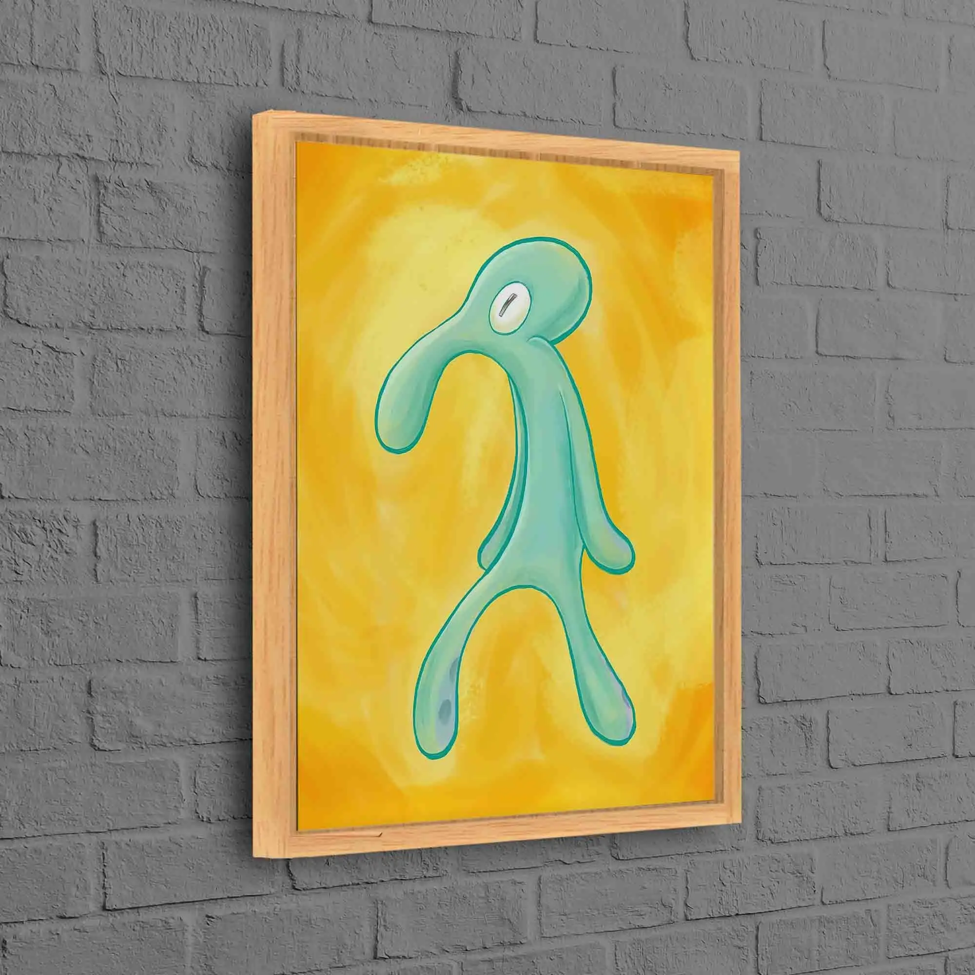 Bold and Brash Squidward Printed Canvas: Contemporary Meme Art, Minimal Abstract Pop Culture Wall Decoration - 1
