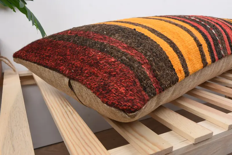 Indoor Pillow, Interior Designer Pillow, 16x48 Orange Pillow Case, Cushion, Tribal Pillow Cover, Turkish Kilim Pillow, Home Decor Pillow - 6