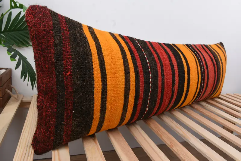 Indoor Pillow, Interior Designer Pillow, 16x48 Orange Pillow Case, Cushion, Tribal Pillow Cover, Turkish Kilim Pillow, Home Decor Pillow - 4