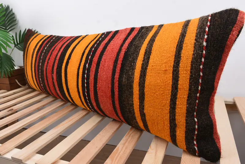 Indoor Pillow, Interior Designer Pillow, 16x48 Orange Pillow Case, Cushion, Tribal Pillow Cover, Turkish Kilim Pillow, Home Decor Pillow - 5