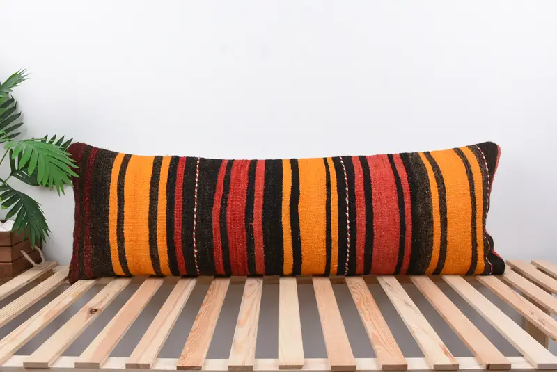 Indoor Pillow, Interior Designer Pillow, 16x48 Orange Pillow Case, Cushion, Tribal Pillow Cover, Turkish Kilim Pillow, Home Decor Pillow - 1