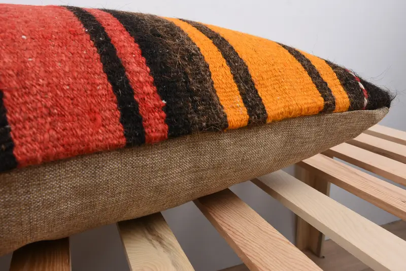 Indoor Pillow, Interior Designer Pillow, 16x48 Orange Pillow Case, Cushion, Tribal Pillow Cover, Turkish Kilim Pillow, Home Decor Pillow - 7
