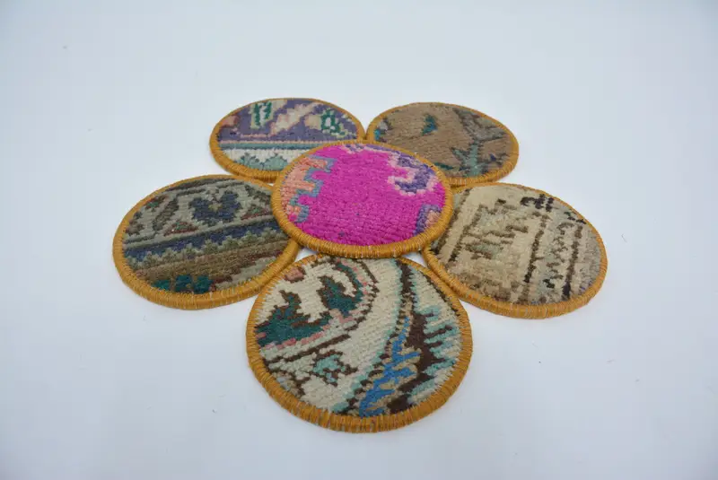 Bohemian Round Coaster, Pink and Bronze Non-Slip Coaster