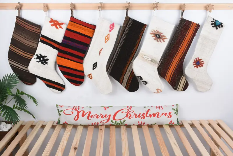 Patrón de adornos navideños, calcetín navideño personalizado de 8 pulgadas de ancho