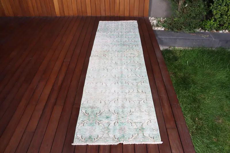 Vintage Türk Oushak Runner Halısı 2.3x8.4 ft, Mavi Düz Halı Yün - 1
