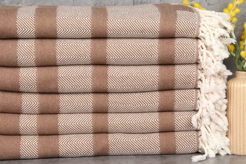 Personalized Beach Towel Brown Chevron, Organic Cotton, Beige, 38x67 Inches