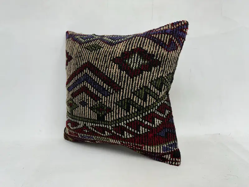 Red & Green Embroidered Southwestern Pillow, 20x20 Inch Handmade Throw - 4