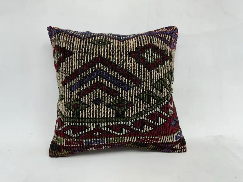 Red & Green Embroidered Southwestern Pillow, 20x20 Inch Handmade Throw - 1