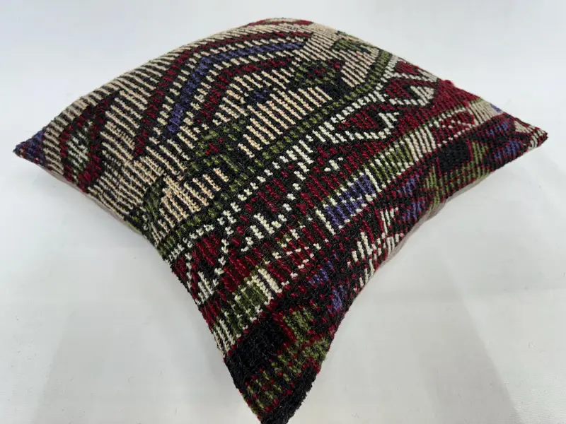 Red & Green Embroidered Southwestern Pillow, 20x20 Inch Handmade Throw - 6