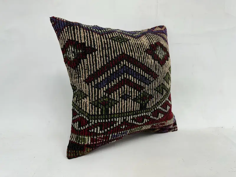 Red & Green Embroidered Southwestern Pillow, 20x20 Inch Handmade Throw - 3
