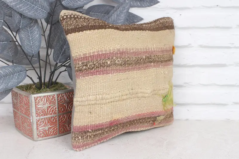 Interior Designer Pillow, Bolster Pillow Case, Vintage Kilim Throw Pillow, 12x12 Beige Cushion Case, Pillow Case, Kilim Pillow - 4