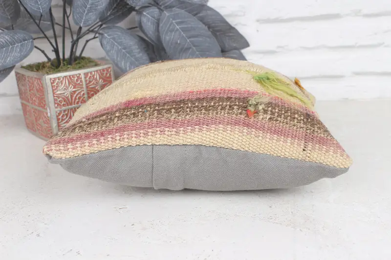 Interior Designer Pillow, Bolster Pillow Case, Vintage Kilim Throw Pillow, 12x12 Beige Cushion Case, Pillow Case, Kilim Pillow - 5