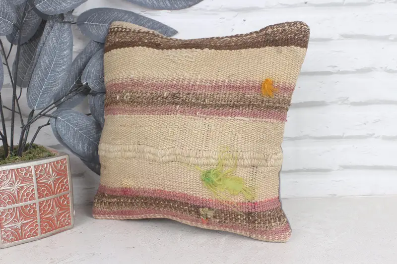 Interior Designer Pillow, Bolster Pillow Case, Vintage Kilim Throw Pillow, 12x12 Beige Cushion Case, Pillow Case, Kilim Pillow - 3