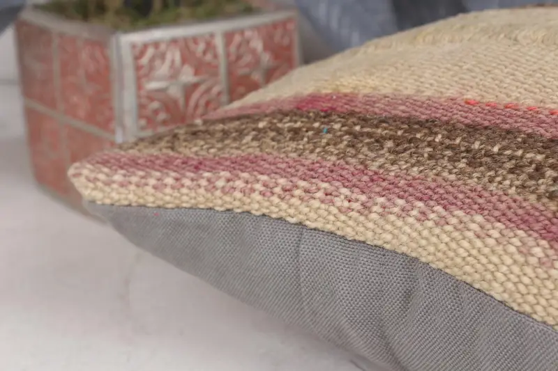 Interior Designer Pillow, Bolster Pillow Case, Vintage Kilim Throw Pillow, 12x12 Beige Cushion Case, Pillow Case, Kilim Pillow - 7