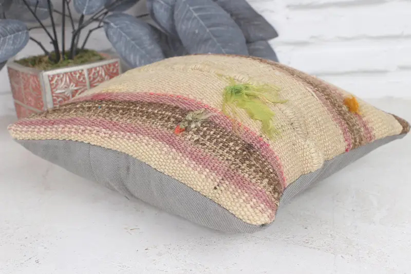 Interior Designer Pillow, Bolster Pillow Case, Vintage Kilim Throw Pillow, 12x12 Beige Cushion Case, Pillow Case, Kilim Pillow - 6