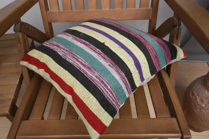 Kilim Cushion Sham, 16x16 Green Cushion Cover, Pillow Case, Decorative Bolster Pillow Sham, Kilim Pillow, Authentic Cushion Case, Antique Pillows - 5