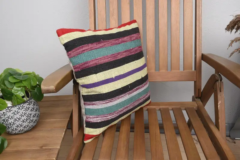 Kilim Cushion Sham, 16x16 Green Cushion Cover, Pillow Case, Decorative Bolster Pillow Sham, Kilim Pillow, Authentic Cushion Case, Antique Pillows - 2