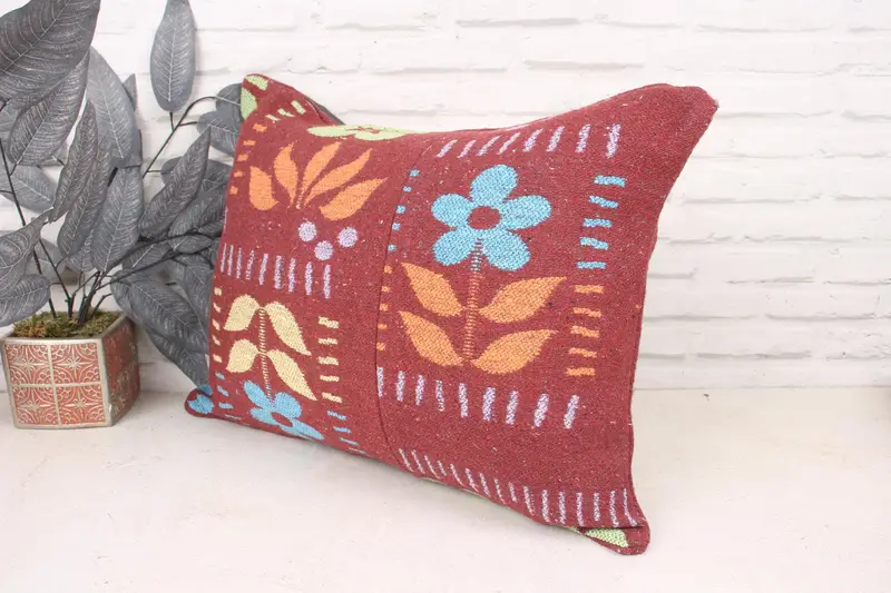 Farmhouse Cushion Case, Cushion Case, Interior Designer Pillow, 16x24 Purple Pillow Sham, Turkish Kilim Pillow, Vintage Kilim Throw Pillow - 4