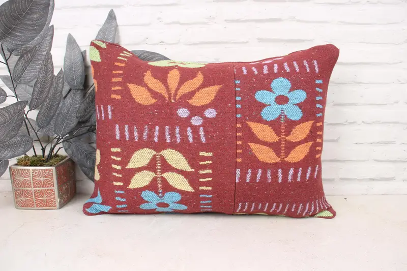 Farmhouse Cushion Case, Cushion Case, Interior Designer Pillow, 16x24 Purple Pillow Sham, Turkish Kilim Pillow, Vintage Kilim Throw Pillow - 1