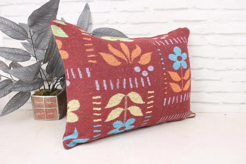 Farmhouse Cushion Case, Cushion Case, Interior Designer Pillow, 16x24 Purple Pillow Sham, Turkish Kilim Pillow, Vintage Kilim Throw Pillow - 3