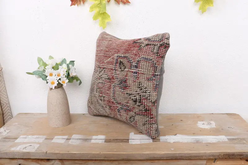 Boho Pillow Sham Cover, Interior Designer Pillow, 12x12 Red Cushion Cover, Cushion, Nomadic Pillow, Vintage Kilim Throw Pillow, Retro Throw Pillow - 4