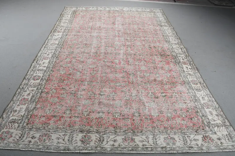 Türk Büyük Halı, 6.5x10 ft Vintage Halı, Kırmızı İkat Yün Halı - 1