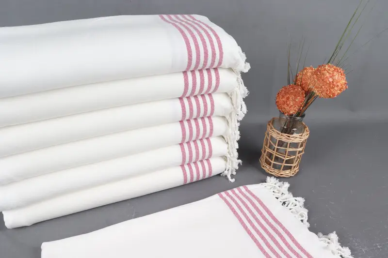 Turkish Towel Organic Cotton White-Fuchsia Stripes, 40x71 Inches