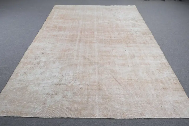 6.7x10.1 ft Halı, Büyük Vintage Halı, Bej Oushak Bitkiler ve ağaçlar Halı - 1