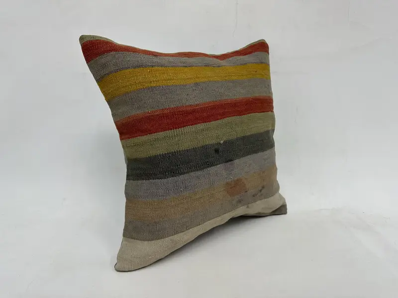 Pillow Cover, Turkish Pillow, 20x20 Beige Pillow Sham, Accent Cushion, Throw Kilim Pillow, Handmade Rug Seat Pillow Cover, Kilim Cushion Sham - 3